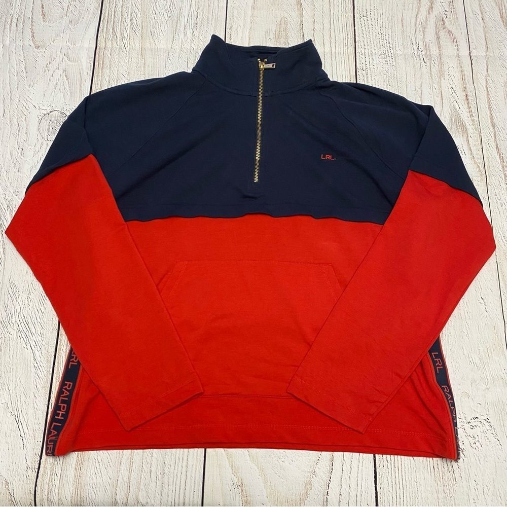 Lauren Ralph Lauren Navy and Red Zip-Up Sweater XL